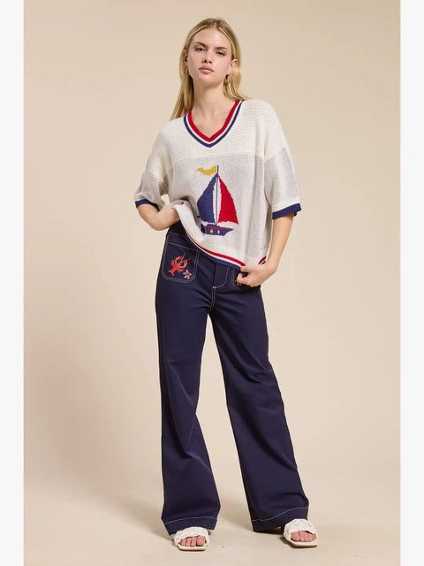 Marine Embroidery Trousers
