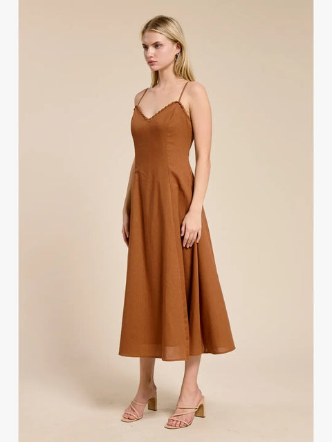 Seine Summer Midi Dress in Brown