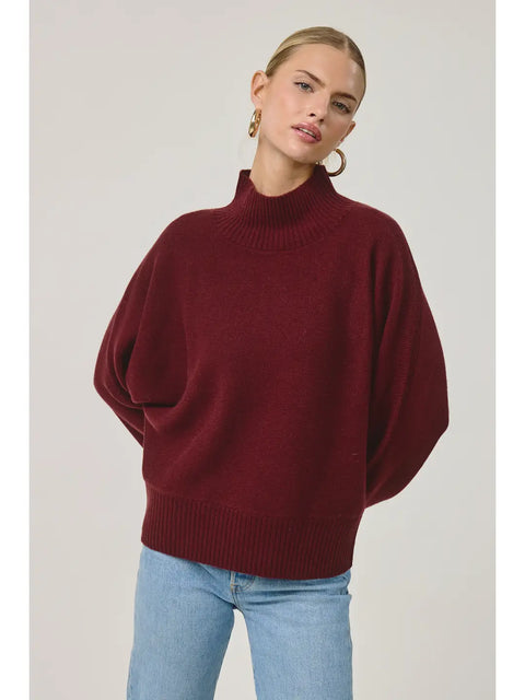 Terni Dolman Neck Cashmere Sweater Pullover in Maroon