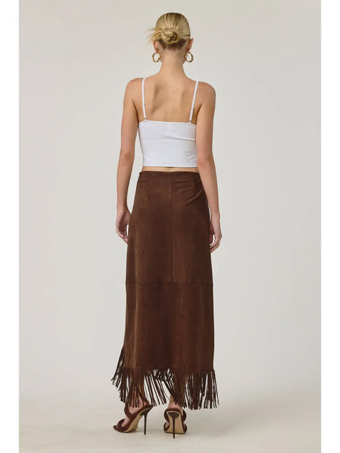 Western Fringe Suede Maxi Skirt