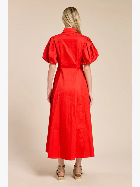 Scarlet Puff-Sleeve Midi Dress