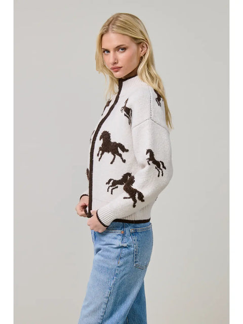 Horse Zip-Up Sweater Cardigan