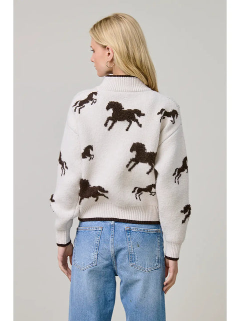 Horse Zip-Up Sweater Cardigan