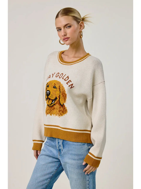 Stay Golden Dog Motif Sweater