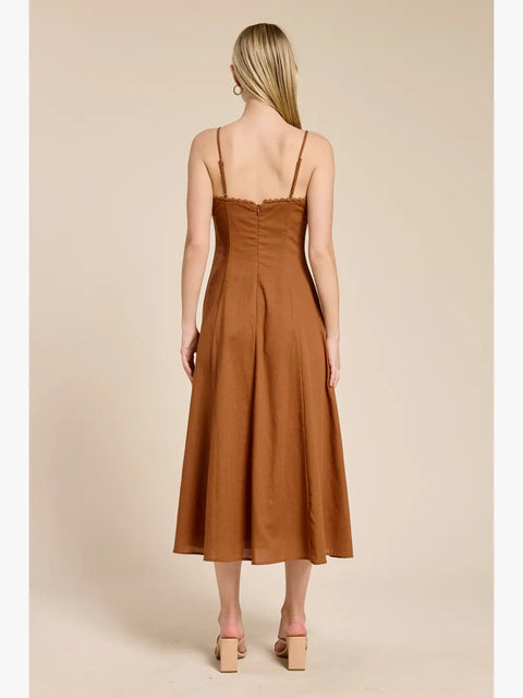 Seine Summer Midi Dress in Brown
