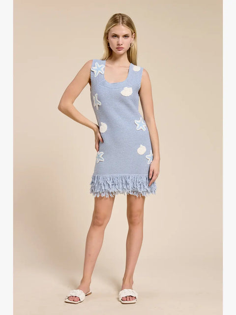 Seaside Shell Sweater Tassel Mini Dress