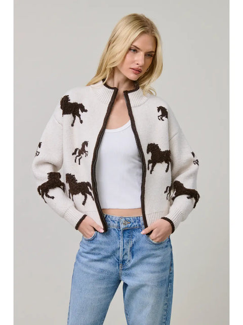 Horse Zip-Up Sweater Cardigan