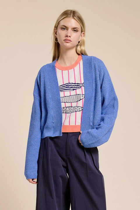 Coastal Blue Waffle Sweater Cardigan