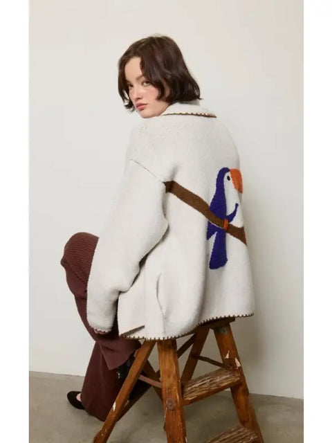 Toucan Embroidered Shawl Cardigan