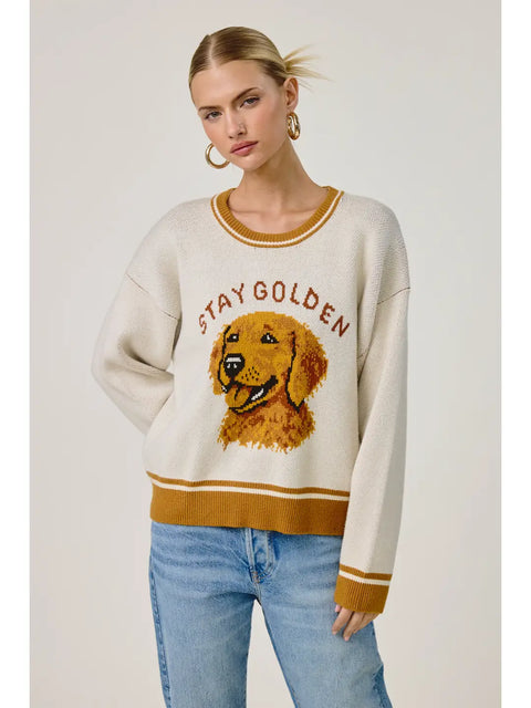 Stay Golden Dog Motif Sweater