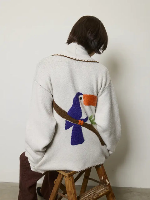 Toucan Embroidered Shawl Cardigan