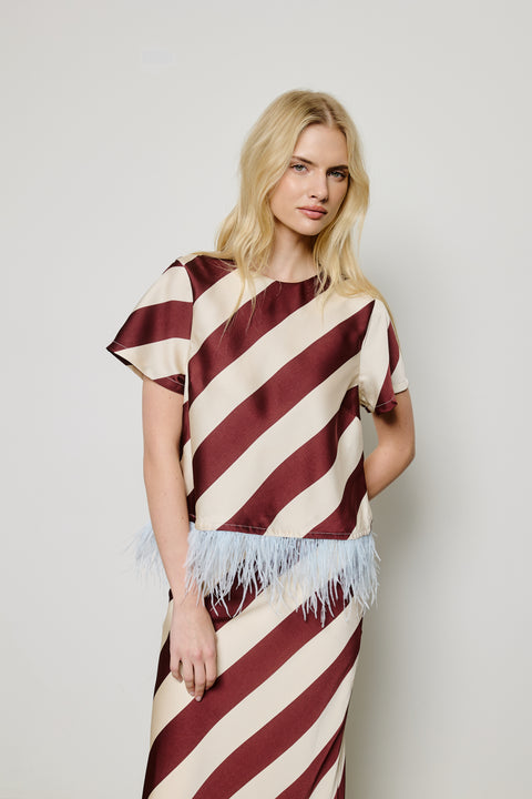 Maribel Feather-Trim Striped Top