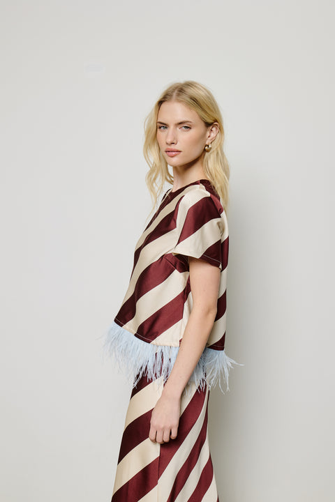 Maribel Feather-Trim Striped Top