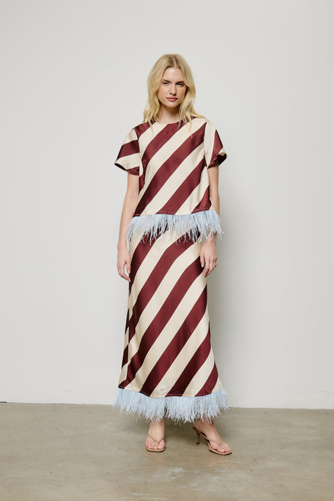 Maribel Feather-Trim Striped Top