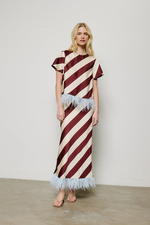 Maribel Feather-Trim Striped Top