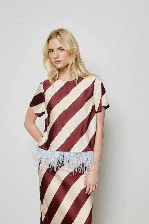 Maribel Feather-Trim Striped Top