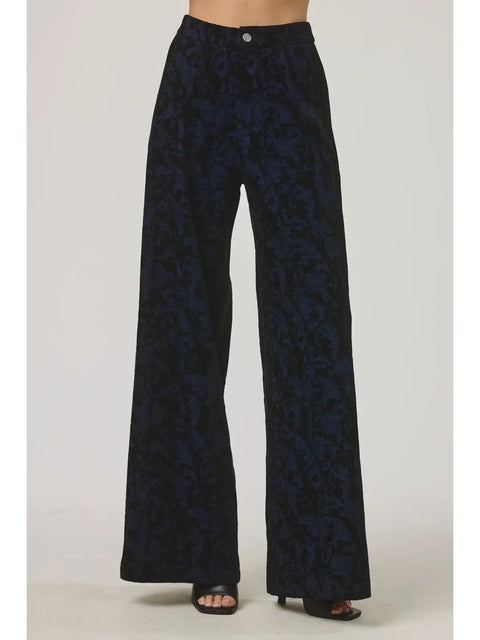 Midnight Textured Wide-Leg Pants