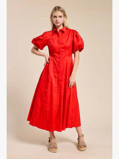 Scarlet Puff-Sleeve Midi Dress