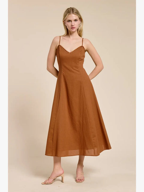 Seine Summer Midi Dress in Brown