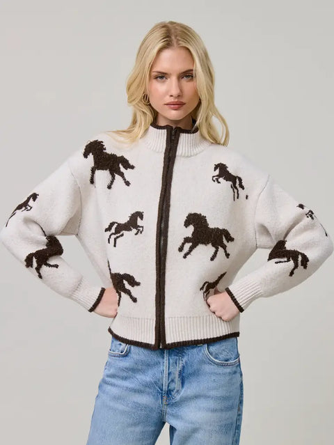 Horse Zip-Up Sweater Cardigan
