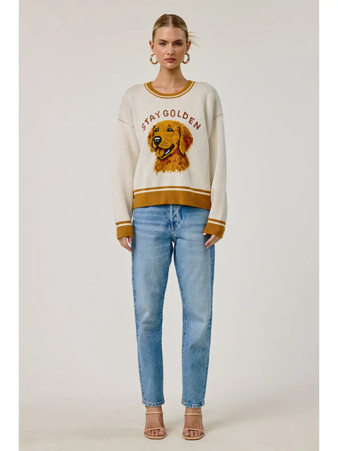 Stay Golden Dog Motif Sweater