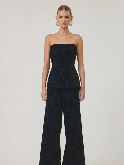 Midnight Textured Wide-Leg Pants