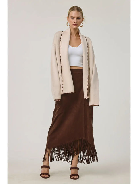 Western Fringe Suede Maxi Skirt