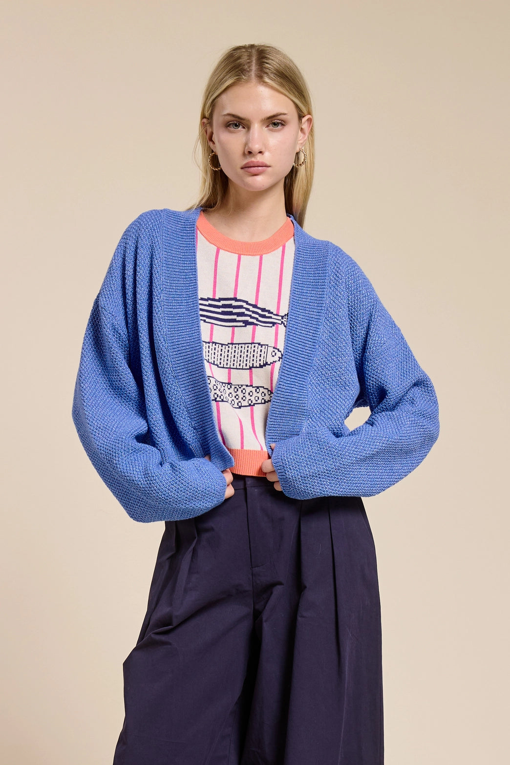 Coastal Blue Waffle Sweater Cardigan – FLAT WHITE