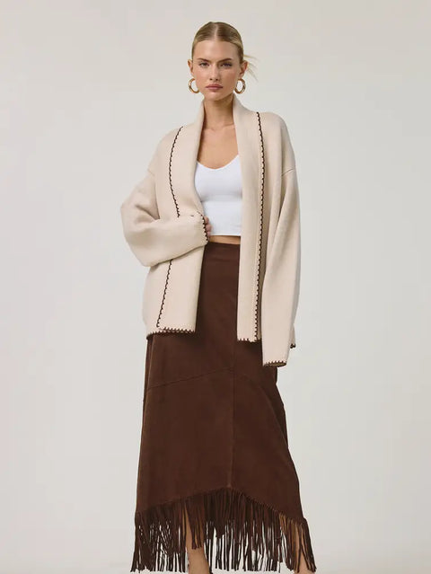 Western Fringe Suede Maxi Skirt